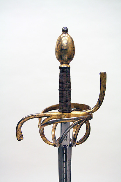 armthearmour:A lovely swept-hilt Rapier with a gilt and coppered blade, Germany, ca. 1600-1620, hous