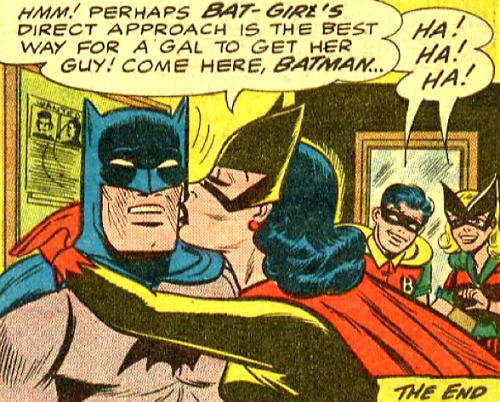 superdames:  HA! HA! HA! Batwoman later became a lesbian. —Batman #141 (1961) script by Bill Finger, art by Sheldon Moldoff