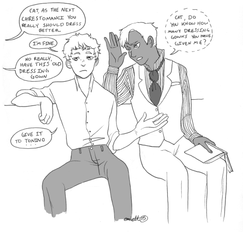 emiett:Drew this a while ago. I imagine that when Chrestomanci starts to take Cat on jobs (when he’s