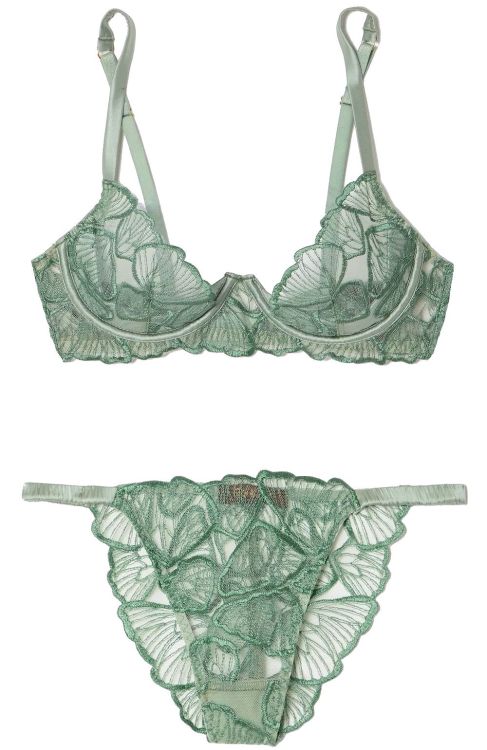  Coco de Mer | Mariposa • in butterfly inspired mint green embroidery on tulle + pale green silk str