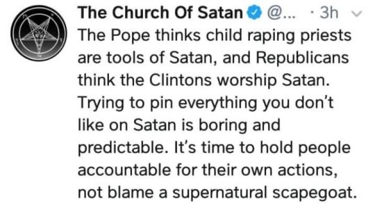 snowshoe-main-blog: ffooooooooood:  killthefangirl:   masochist-incarnate:   666maf1a:   big fucking facts   Honestly you know it’s bad when some litteral satanists are better than Christians.  Especially since this is coming from a christain    The