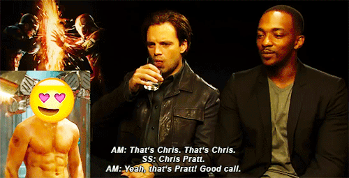wfftiwff:sebastian stan &amp; anthony mackie almost know their marvel abs a little too well ( x )
