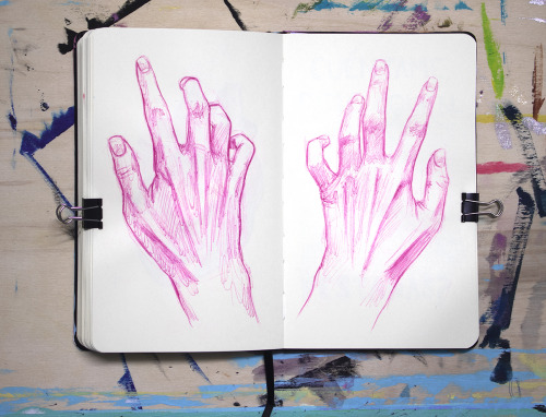Hi! I’m sorry for my little absence this past month.  Here you have a pen drawing of my hands :)////