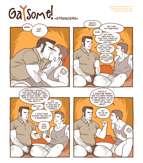 gaysomecomic:   38. StrangersTo view the full-size comic go to my tumblr page and clic on the strip.(Special thanks to Josh for helping me with the english correction.)  