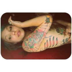ginzilla:  #FBF w/ @eatthecakenyc #tattoo #tattoos #tattooed #tattoogirls #tattooedgirls #inked #inkedgirls #suicidegirls #greenhair  perfect &lt;3
