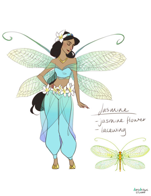 dorodraws:Freya wants to do cosplays of Disney princesses as fairies, so I did some designs for her 