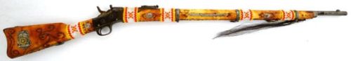 Native American decorated Remington Rolling Block rifle with Goshute Tribal Police badge mounted on 