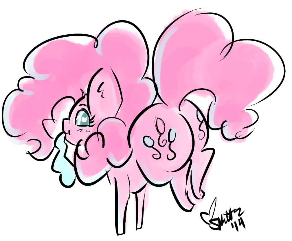 Quick stream doodle. I made a Pinkie Pudgebutt. Its too. Damn. Cute.  Gonna agree