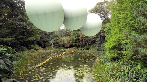 PONT DE SONGE / Olivier GrossetêteThree enormous helium balloons supported the hazardous eleva