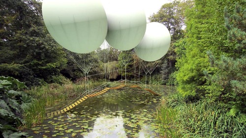 PONT DE SONGE / Olivier GrossetêteThree enormous helium balloons supported the hazardous elevated p