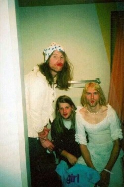 c-o-b-a-i-n-n:  1992 | Kurt Cobain with Mark Lanegan and Dylan Carlson Photographed wearing Courtney Love’s clothes and photographed by Courtney herself.