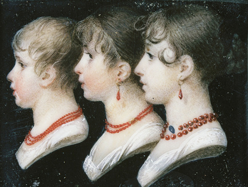 jaded-mandarin:Charles Guillaume Alexandre Bourgeois. Portrait d’Aimée, Adèle et Élisa Artaud, 19th 