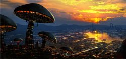 syfycity:  Mushroom City by Frederic St-Arnaud [1716x802]  techno shrooms