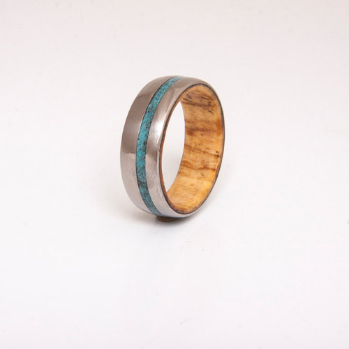 turquoise mens ring with olive wood ring wedding ring rings