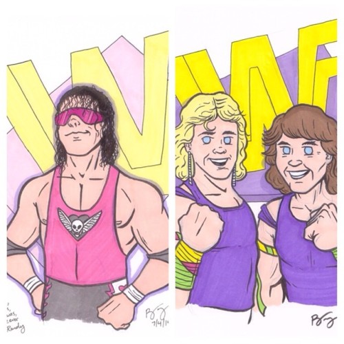 More wrasslin&rsquo; commissions. Bret Hart and The Rockers! #wwe #hbk #brethart #shawnmichaels #mar