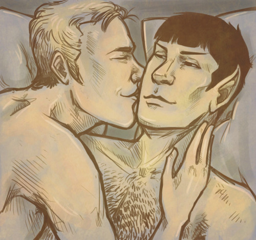 quintotriticale: A quick little doodle of Jim smoochin’ sleepy Spock because he loves his tire