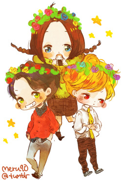 arahir:  meru90: cuties with flower crowns (´ ▽｀)b