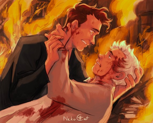 pinkpiggy93:Some of my Good Omens commissions recently. Really sorry for the lack of fan art 😅I’ve been wondering if I should do more Good Omens comics, or if I do, what setting could that story be in since apparently everything has been done. In