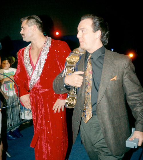 fishbulbsuplex:  Rick Rude and Paul E. Dangerously  #legend