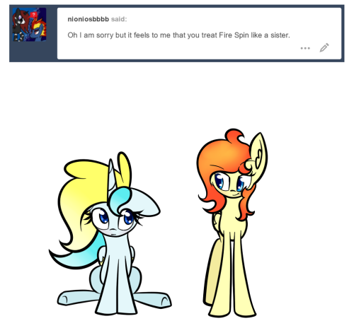 adurot:princessfaeron:adurot:ask-wish-maker:@nioniosbbbb ((sorry for taking so long to answer))Such affectionate sisters!I get the feeling you just said that to annoy me.Why I would never!D’aww X3