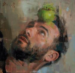 Christian Hook -Self Portrait with apple green 