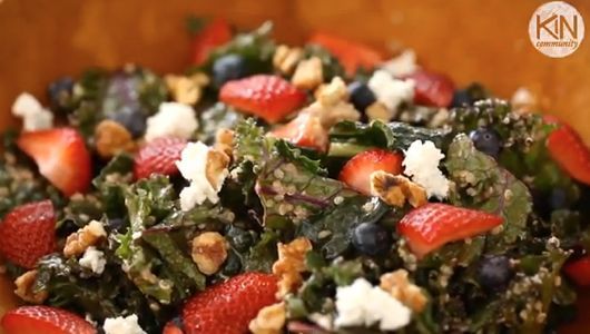 Recipe: 4th of July Red, White & Blue Quinoa Salad
Kale, strawberries, blueberries and goat cheese make colorful additions to quinoa salad for your Independence Day potluck.