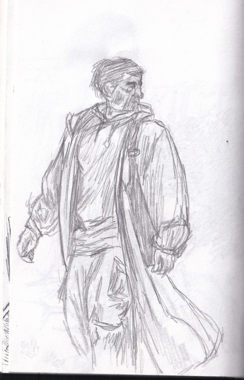 that was such a good fit [ID: a pencil sketch of Marc Spector of Moon Knight. He’s walking forwards 