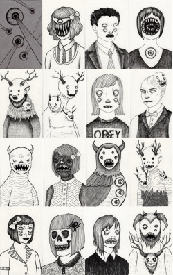 honey-andtar:  funnyskullgrin:  For my dad’s birthday this year I decided to get a little pocket sketchbook and fill it up with doodles of monsters and mutants. Figured it’d be a pretty okay gift for the man who raised me on horror and science fiction