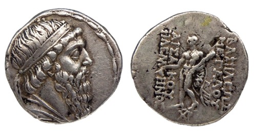 sadighgallery:Ancient Greece. Parthian Silver Mithradates I tetradrachm. Obverse with a bearded port