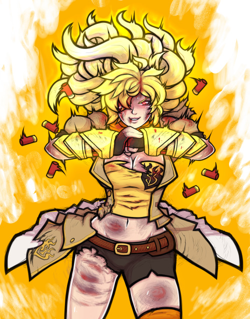 tabletorgy:  Yang from RWBY!I mean, her special ability is to eat shit and then give it back tenfold. She gets beaten, cut, thrown through concrete walls, punched, etc… poor baby. Especially in the Yang vs Tifa DEATH BATTLE I thought she would simply