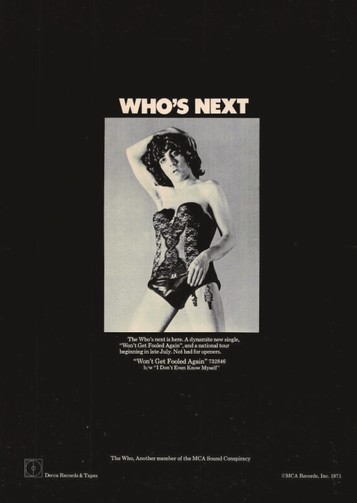 soundsof71:Who’s Next cover shoot with Keith Moon by Ethan Russell, instead used to advertise the al