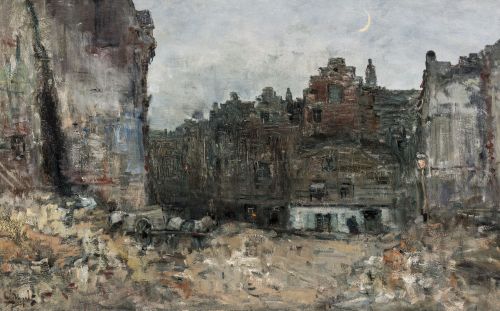 thunderstruck9:Guillaume Vogels (Belgian, 1836-1896), Quartier en démolition, crépuscule [Demolition