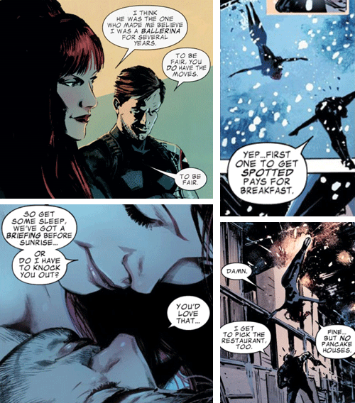 cesperanza:scratchthemaven:James “Bucky” Barnes (Winter Soldier) and Natasha Romanoff (Black Widow)N