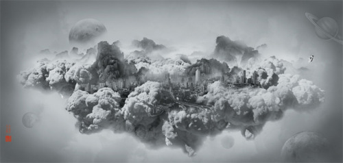 From artchipel: Yang Yongliang: On the quiet water / Heavenly city series, 2008 Yang Yongliang (born