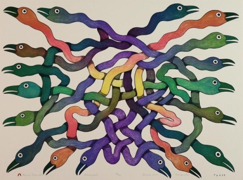 Kenojuak Ashevak (Inuit-Canadian, 1927-2013, b. Baffin Island, Canada) - Ravens Entwined, 2004  Colo