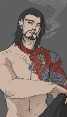 notcanonbutthatsokay: Talon Hanzo is a very sexy, red snake. I wonder how McCree interacts with him :) I was very much inspired by this Talon Hanzo comic: http://manmom.egloos.com/page/3 