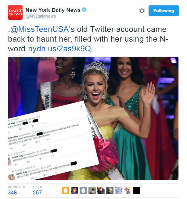 Miss Teen USA is under attack for her old twitter account, where she was actively