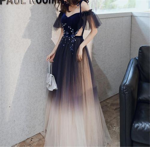 Blue Champagne Evening Dress by WoWoWo bridal Avalaible Here