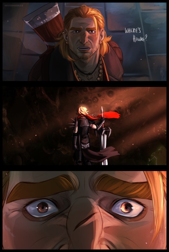 haverdoodles:Martyr— (Varric &amp; Hawke).“Where’s Hawke?”.I am not legally