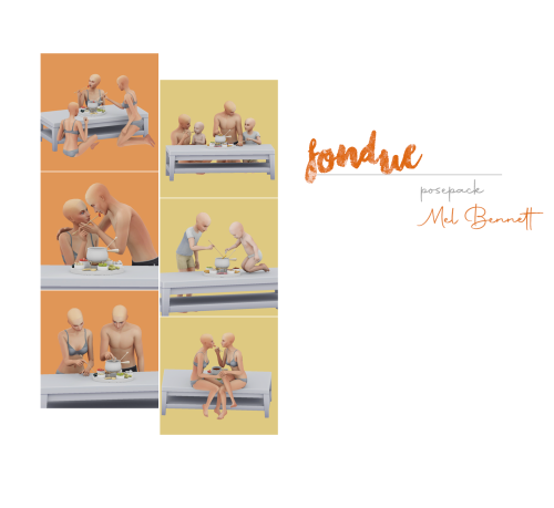 FONDUE POSEPACK (Patreon Early Access)Info:4 couple poses2 group posesYou’ll need:Teleport modPosepl