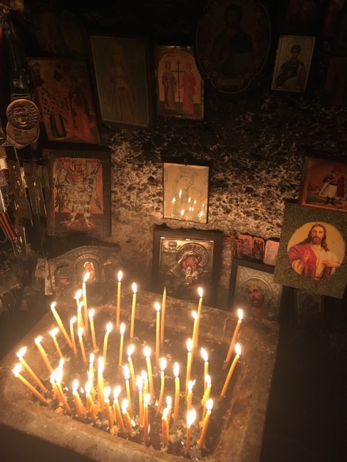 rtrixie:A small Orthodox shrine in a cave, Rhodos, Greece