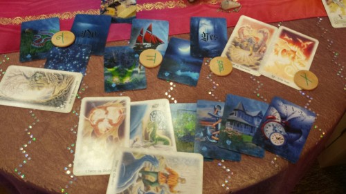 This is what happens when you use a lenormand deck, tarot, and ogham coins in a reading.