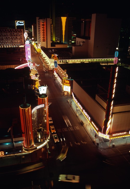 vintagelasvegas:Fremont St, 1986. View from Plaza Hotel. Photos by Blanton Owen, Nevada Arts Council