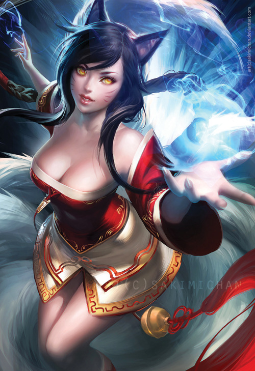 sakimichan:  Ahri From Lol, Something i painted a few month ago. Left over 13*19 Poster available here : ) -> http://www.storenvy.com/products/1668952-ahri-lol-poster 