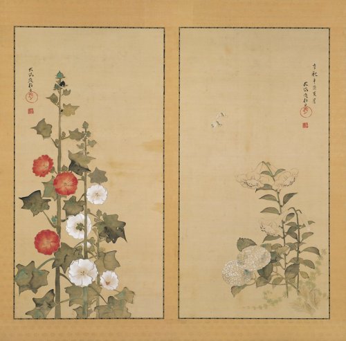 mia-japanese-korean: Lilies with Hydrangea and Hollyhocks, Sakai Hōitsu, 1801, Minneapolis Institute