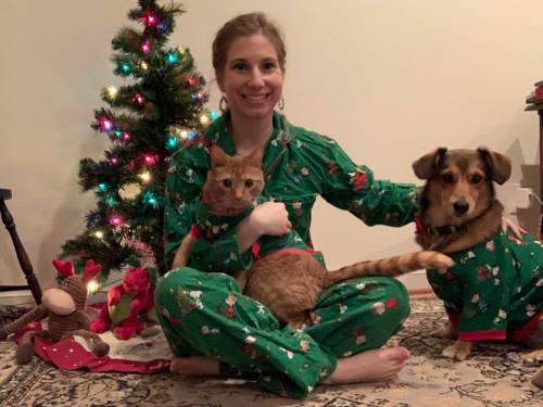 everythingfox:“I don’t have any human children so I dressed my pets in matching pjs for a holiday ph