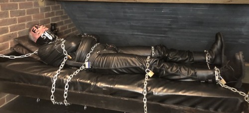 jamesbondagesx:Fag tape gagged, straitjacketed and chained down like an animal