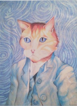 eurekada:  My recreation of a Vincent-Cat-Gogh done about three years ago, with entirely crayons ☺️✨