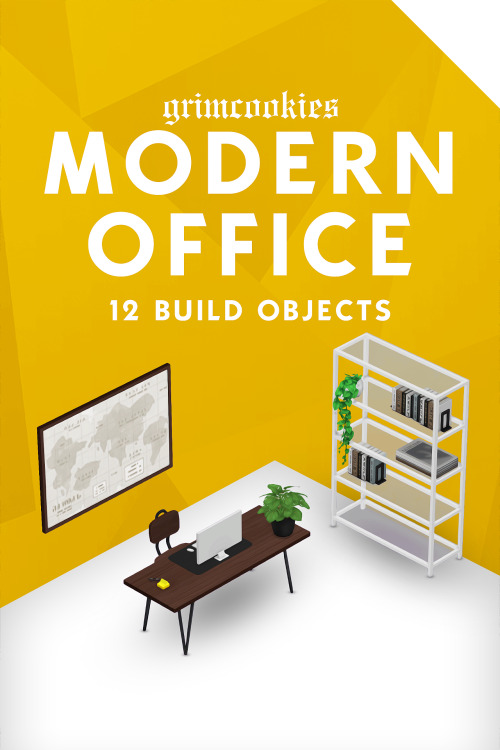 ‘MODERN OFFICE’ - Build Set“This month’s CC is a set of 12 modern office items! It includes 3 desks, some bookshelves and a bunch of clutter and deco objects. I hope you all enjoy!
”
• 3 Desks
• 2 Bookshelves
• 1 Chair
• 1 Computer
• + bunch of...