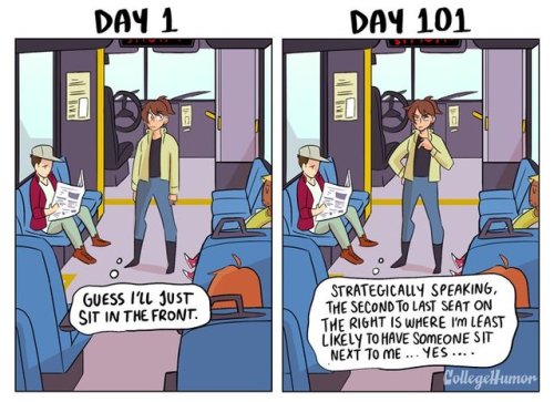 aprillikesthings: museumnelson:  republicansareahategroup:  pr1nceshawn:   Taking Public Transit: Day 1 vs Day 101.  I don’t get the last one e.e  If it is empty and the other cars are full there is a reason you don’t want to learn that reason   ^^^^^ 